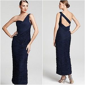 SUE WONG $408 Navy Blue One Shoulder Dress